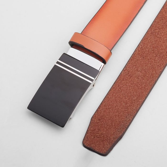 Ремень мужской, гладкий, пряжка-автомат металл микс, ширина - 3,5 см, цвет рыжий