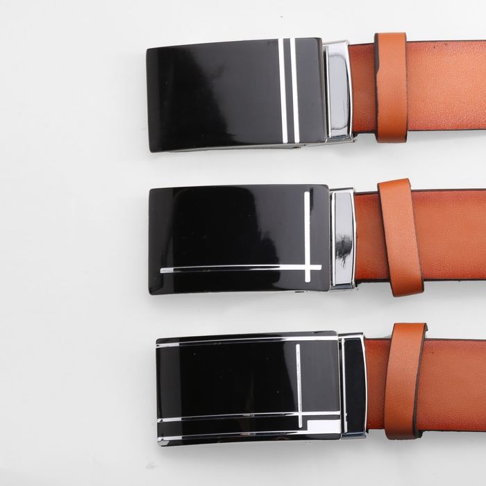 Ремень мужской, гладкий, пряжка-автомат металл микс, ширина - 3,5 см, цвет рыжий
