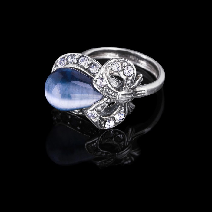 Кольцо "Бант С Камнем", размер 16, цвет серый в чернёном серебре