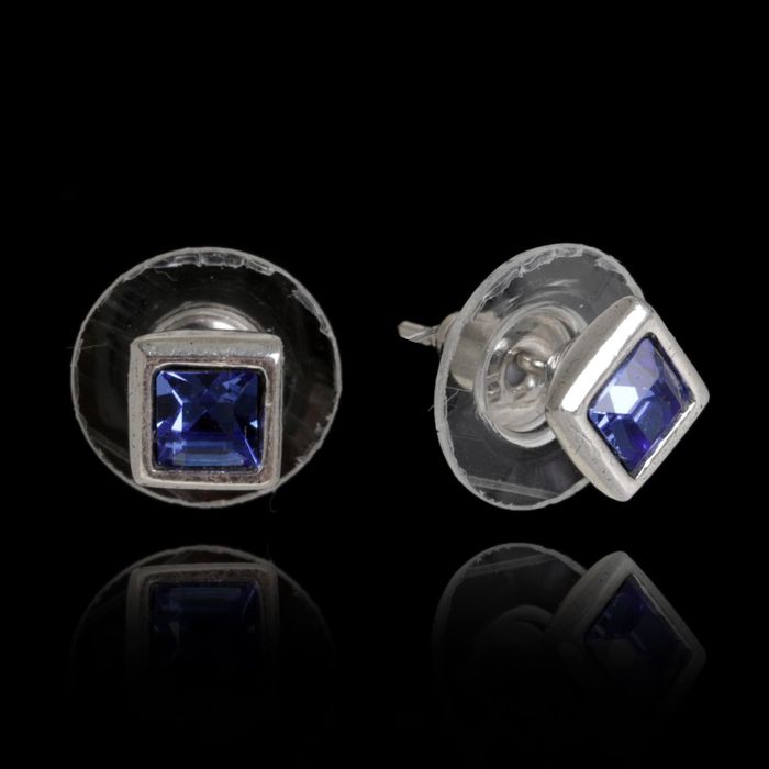 Пусеты "Мамей", цвет синий в чернёном серебре