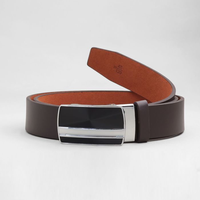 Ремень мужской, гладкий, пряжка-автомат металл микс, ширина - 3,5 см, цвет коричневый