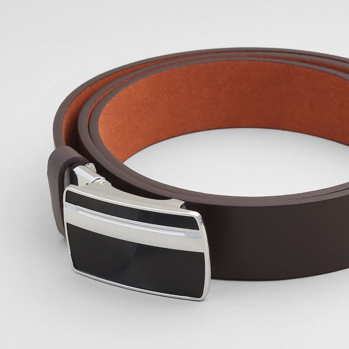 Ремень мужской, гладкий, пряжка-автомат металл микс, ширина - 3,5 см, цвет коричневый