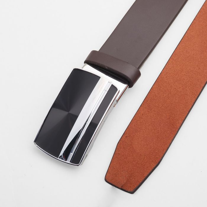 Ремень мужской, гладкий, пряжка-автомат металл микс, ширина - 3,5 см, цвет коричневый