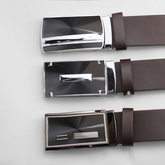 Ремень мужской, гладкий, пряжка-автомат металл микс, ширина - 3,5 см, цвет коричневый
