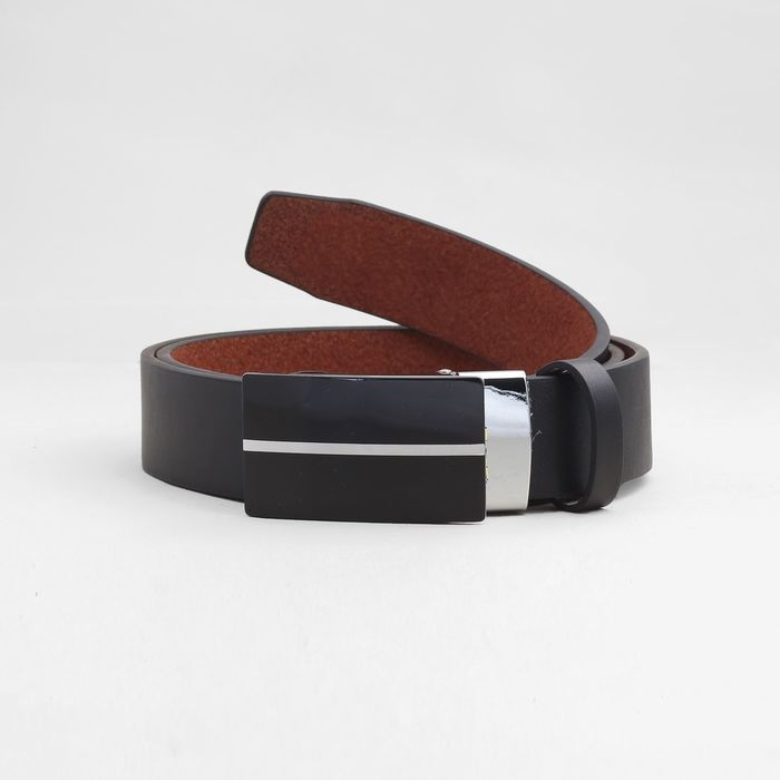 Ремень мужской, гладкий, пряжка-автомат металл, ширина - 3,5 см, цвет чёрный