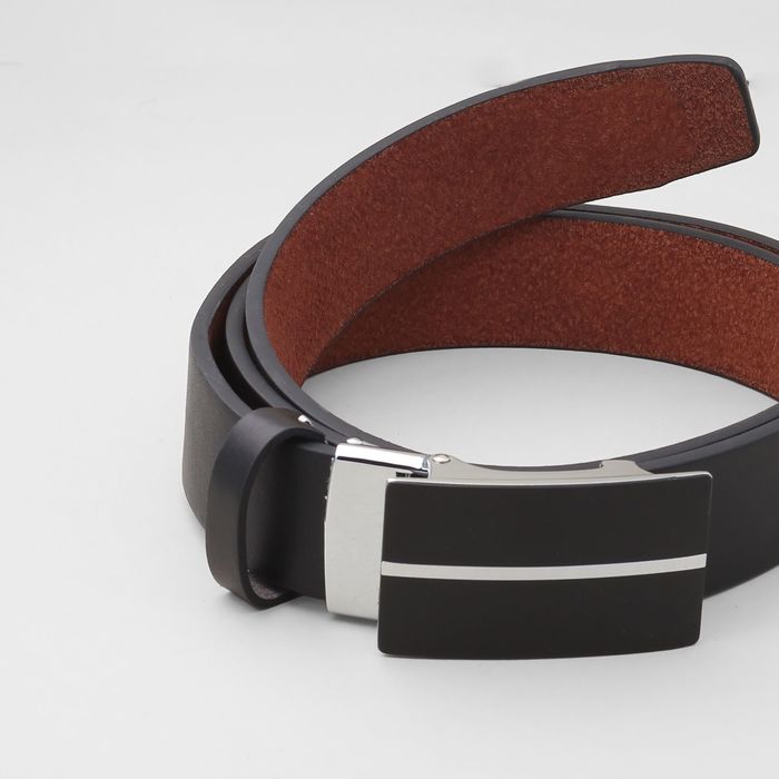 Ремень мужской, гладкий, пряжка-автомат металл, ширина - 3,5 см, цвет чёрный