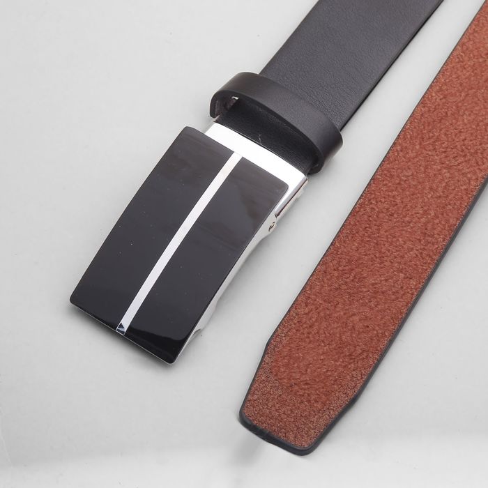 Ремень мужской, гладкий, пряжка-автомат металл, ширина - 3,5 см, цвет чёрный