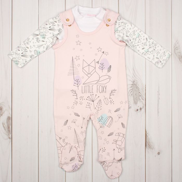 Комплект для девочки (футболка, полукомбинезон), рост 80 см, цвет белый/розовый