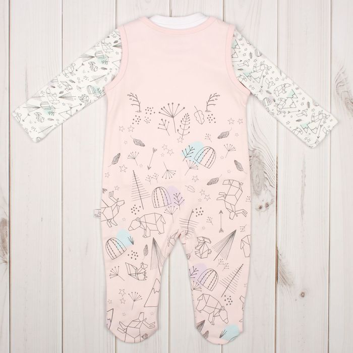 Комплект для девочки (футболка, полукомбинезон), рост 80 см, цвет белый/розовый