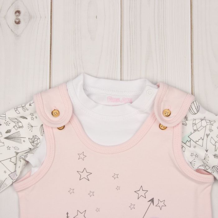 Комплект для девочки (футболка, полукомбинезон), рост 86 см, цвет белый/розовый