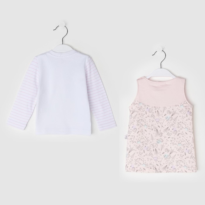 Комплект для девочки (футболка+платье без рукавов), рост 68 см, цвет белый/розовый