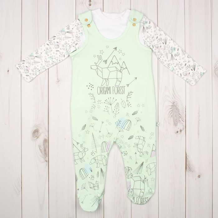 Комплект для мальчика (футболка,полукомбинезон), рост 80 см, цвет белый/светло-зелёный