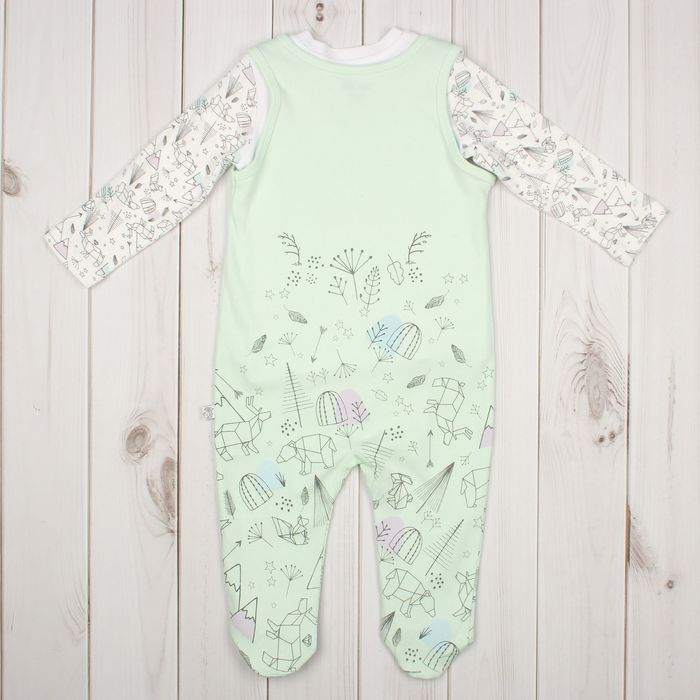 Комплект для мальчика (футболка,полукомбинезон), рост 80 см, цвет белый/светло-зелёный