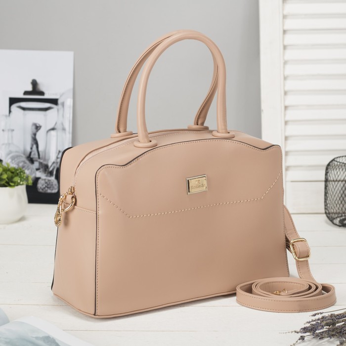 Сумка женская на молнии, 1 отдел, наружный карман, длинный ремень, цвет розовый