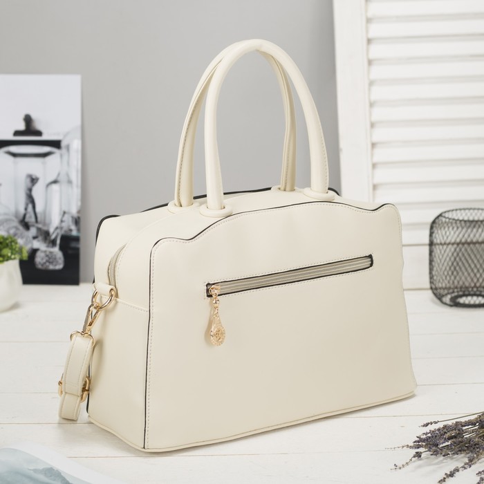 Сумка женская на молнии, 1 отдел, наружный карман, длинный ремень, цвет молочный