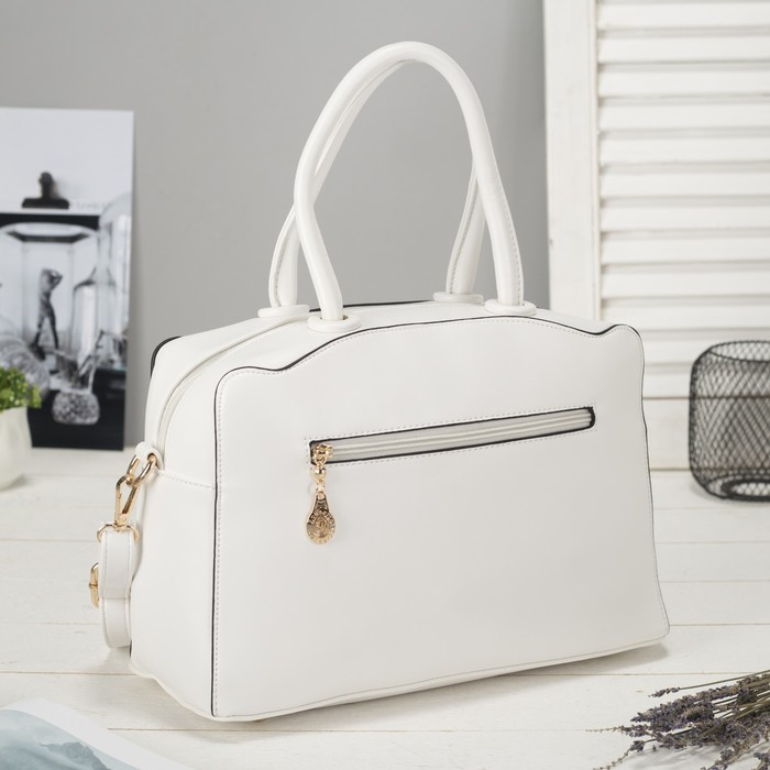 Сумка женская на молнии, 1 отдел, наружный карман, длинный ремень, цвет белый