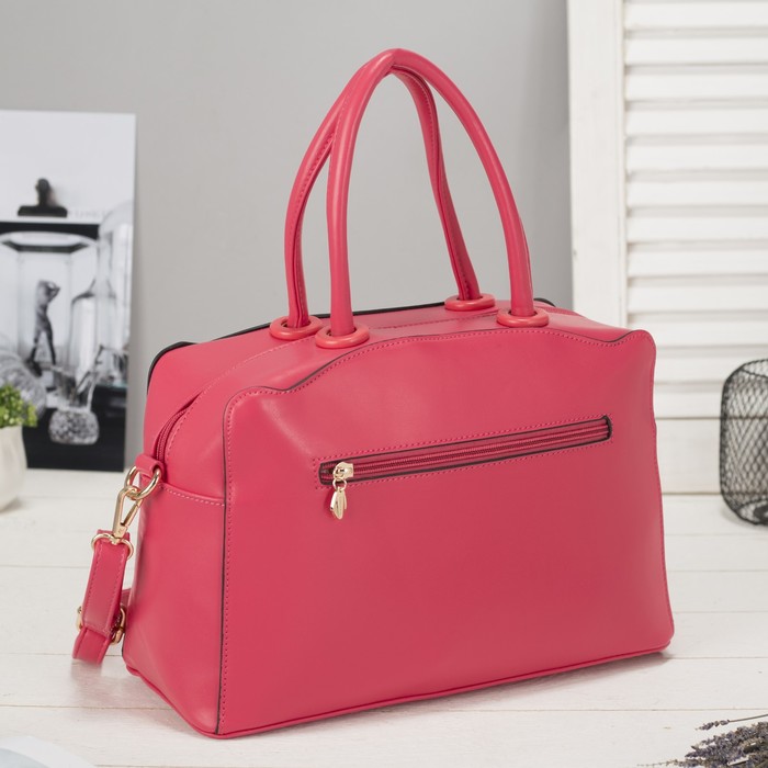 Сумка женская на молнии, 1 отдел, наружный карман, длинный ремень, цвет фуксия