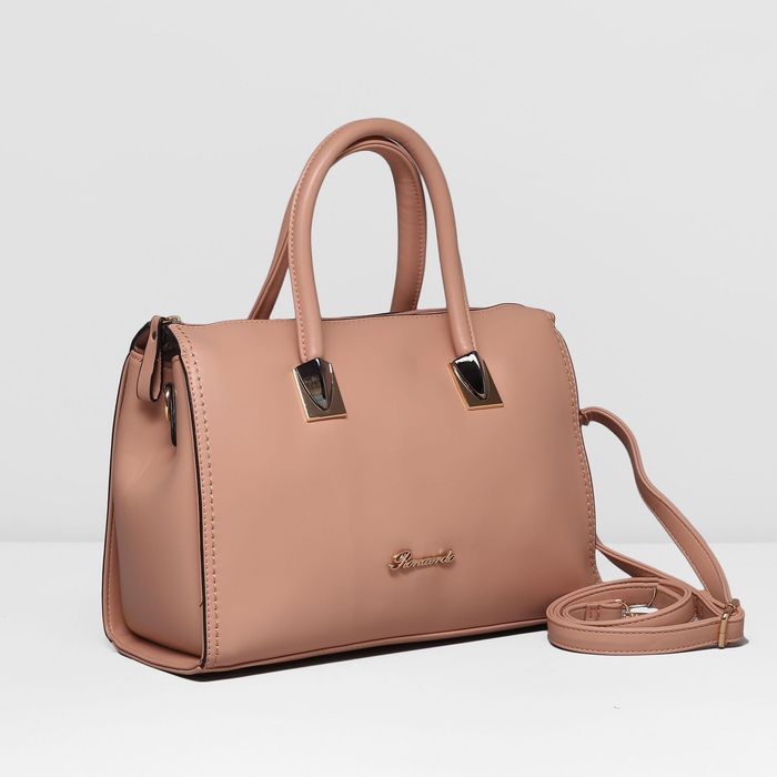 Сумка женская на молнии, 1 отдел, наружный карман, длинный ремень, цвет бежево-розовый