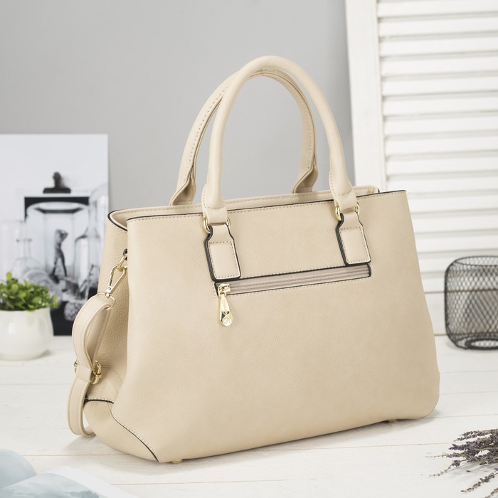 Сумка женская на молнии, 1 отдел с перегородкой, наружный карман, длинный ремень, цвет молочный