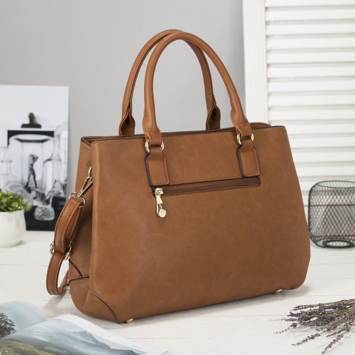 Сумка женская на молнии, 1 отдел с перегородкой, наружный карман, длинный ремень, цвет рыжий