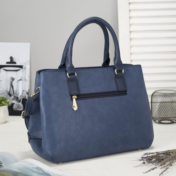 Сумка женская на молнии, 1 отдел с перегородкой, наружный карман, длинный ремень, цвет синий