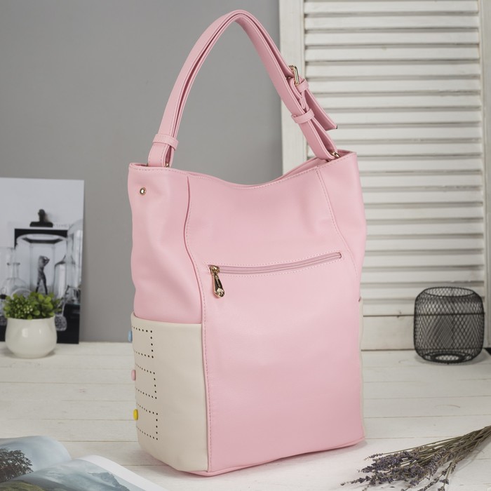 Сумка женская на молнии, 1 отдел с перегородкой, 5 наружных карманов, цвет розовый