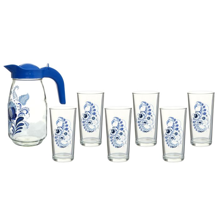 Набор для воды "Гжель", 7 предметов: кувшин 1,5 л, 6 стаканов 230 мл