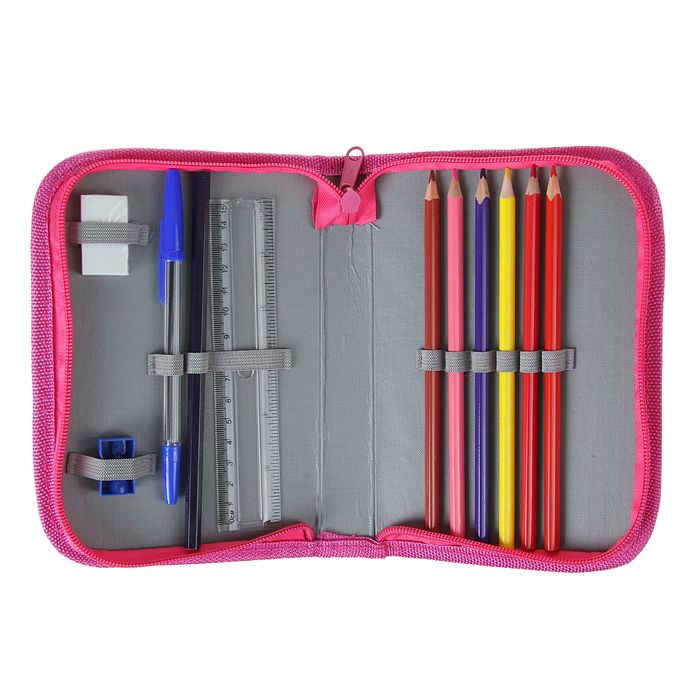 Пенал 1отд с наполнением глянец Бабочки (6цв карандашей+1ручка+1чгр карандаш +линейка+точилка+ластик