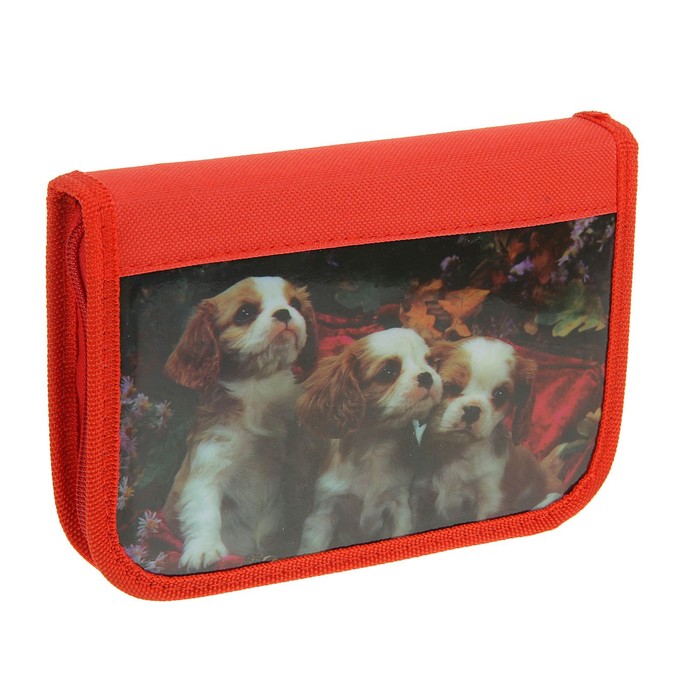 Пенал 1отд с наполнением глянец Щенки (6цв карандашей+1ручка+1чгр карандаш +линейка+точилка+ластик)