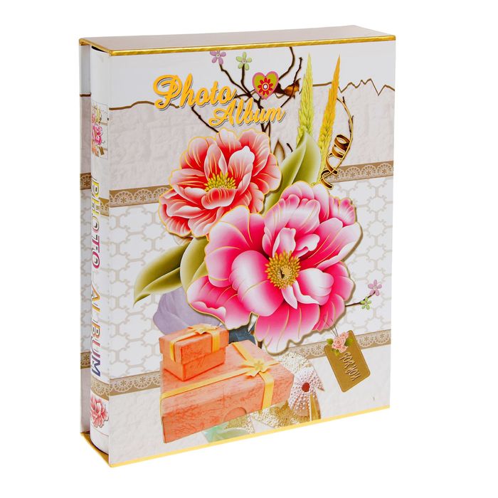 Фотоальбом на 100 фото 13х18см "Лилии в цвету" золотая обводка в кор. МИКС 29,8х23,5х5,5см