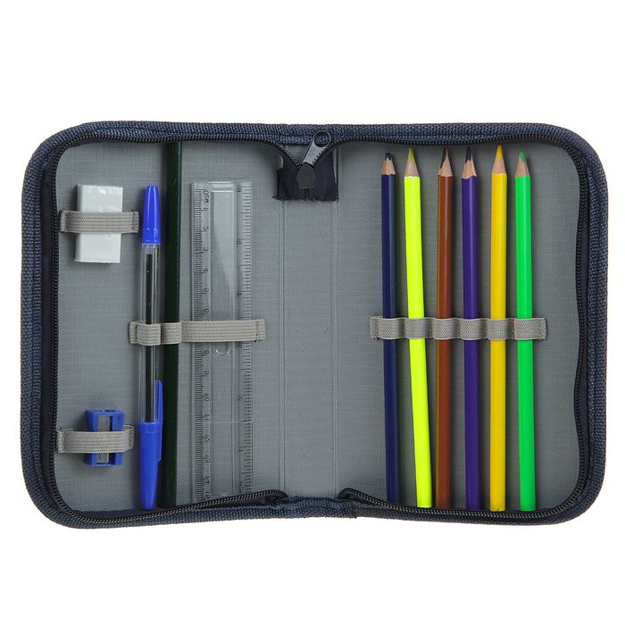 Пенал 1отд с наполнением Совы (6цв карандашей+1ручка+1чгр карандаш+линейка+точилка+ластик)