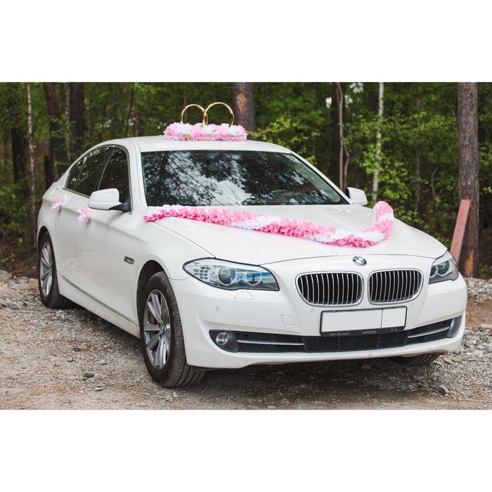 Лента «Свадьба» на капот для свадебных автомобилей, объёмная, бело-розовая, 3 м