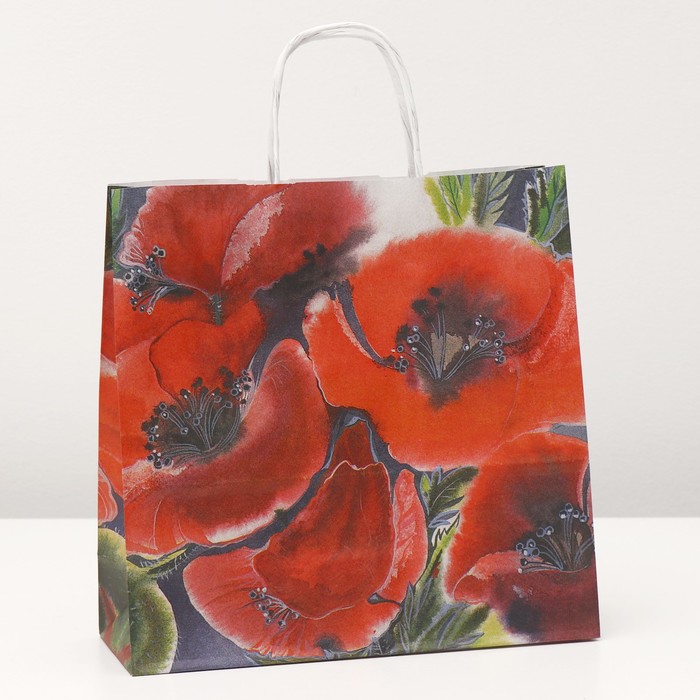 Пакет крафт "Маки", 32 х 12 х 32 см