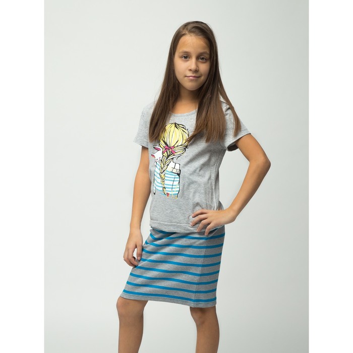 Юбка для девочки, рост 146 (76) см, цвет серый меланж/голубой