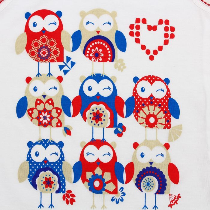 Майка для девочки "Совы", рост 86 см (48), цвет белый, принт совы ДНМ665001_М