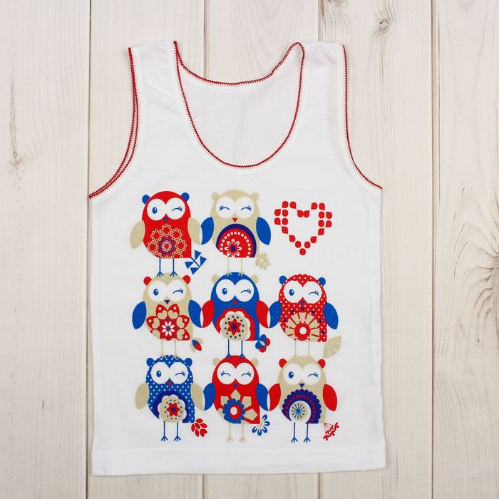 Майка для девочки "Совы", рост 92 см (50), цвет белый, принт совы ДНМ665001_М