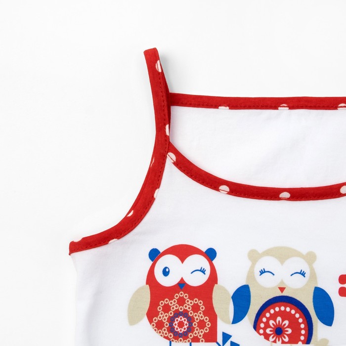 Гарнитур для девочки "Совы", рост 86 см (48), цвет белый/красный, принт горох ДНГ453001н_М