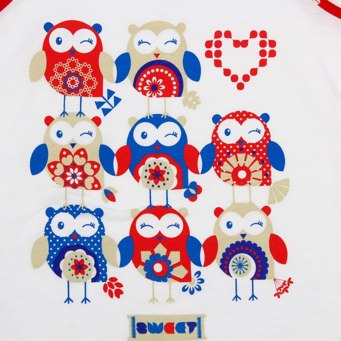 Гарнитур для девочки "Совы", рост 86 см (48), цвет белый/красный, принт горох ДНГ453001н_М