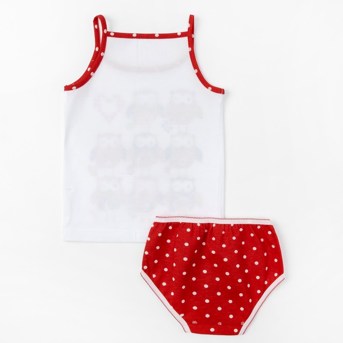 Гарнитур для девочки "Совы", рост 92 см (50), цвет белый/красный, принт горох ДНГ453001н_М