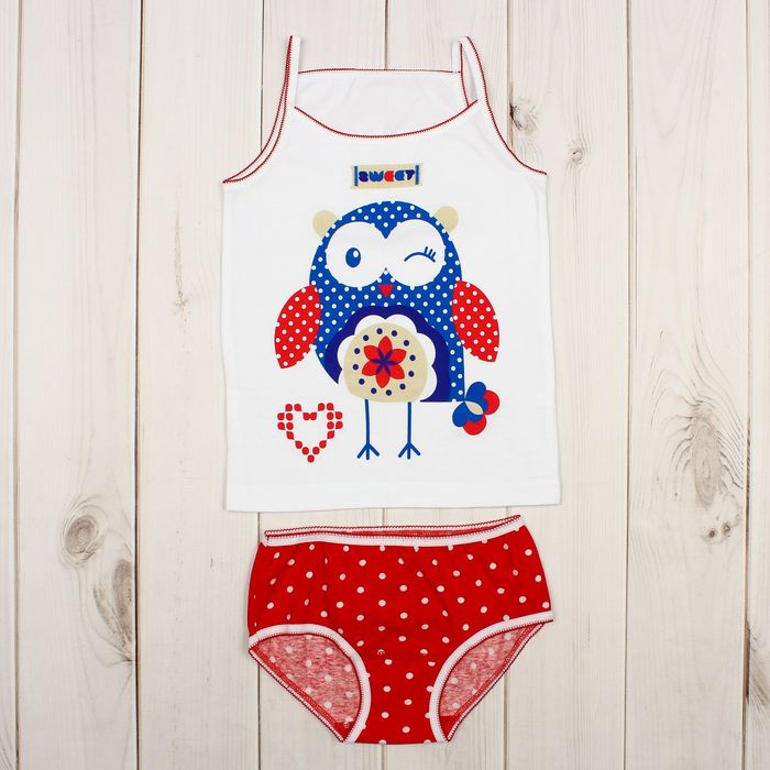 Гарнитур для девочки "Совы", рост 92 см (50), цвет белый/красный, принт горох ДНГ553001н_М