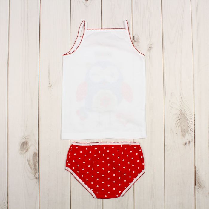 Гарнитур для девочки "Совы", рост 92 см (50), цвет белый/красный, принт горох ДНГ553001н_М