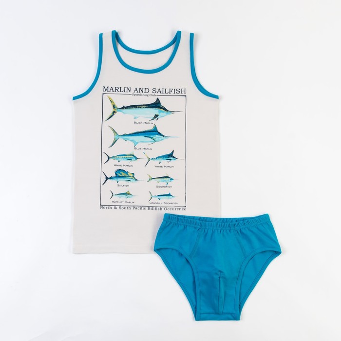 Гарнитур для мальчика "Большой улов", рост 122 см (62), цвет бежевый/бирюзовый ПНГ173001