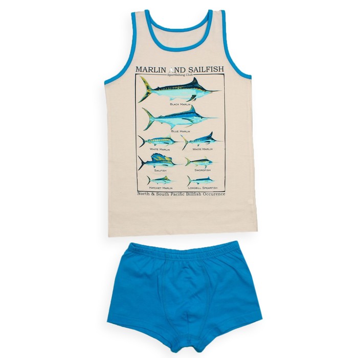 Гарнитур для мальчика "Большой улов", рост 134 см (68), цвет бежевый/бирюзовый ПНГ474001