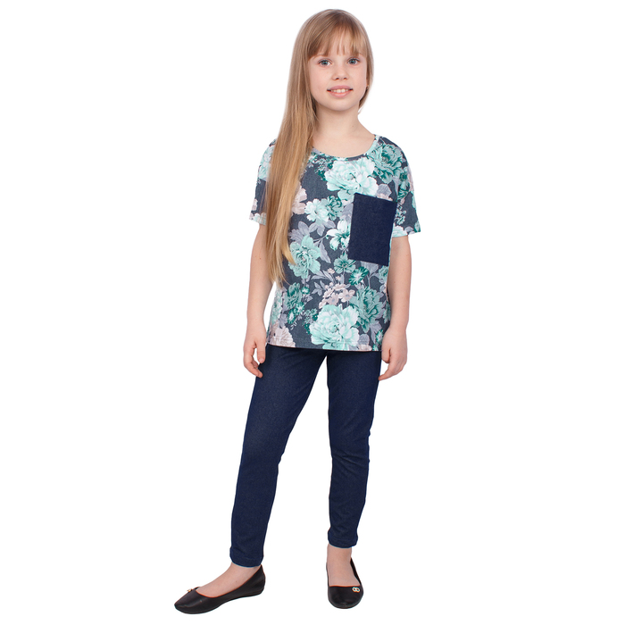 Футболка для девочки "Японский журавль", рост 134 см, цвет синий ДДК782804н