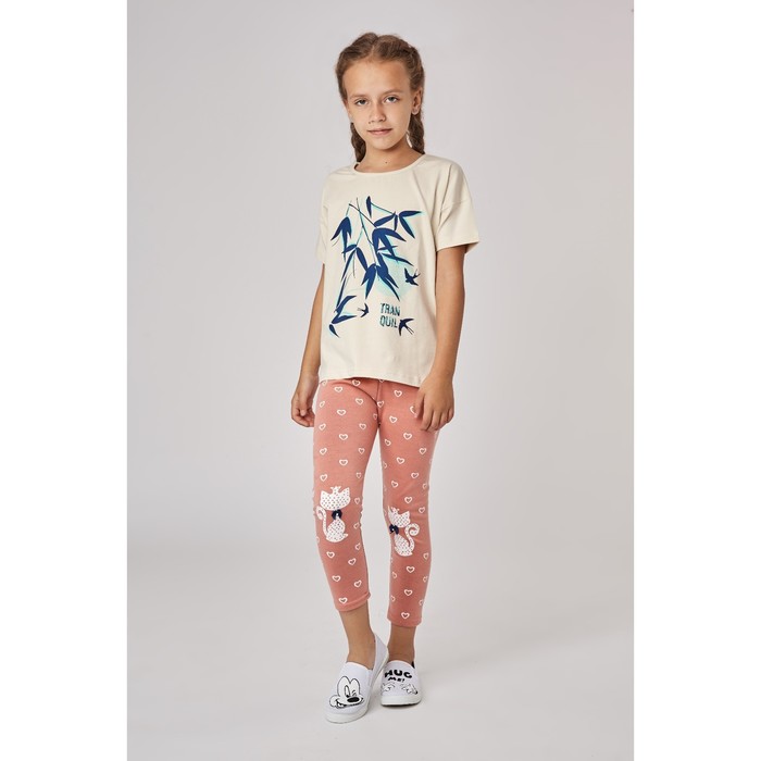 Футболка для девочки "Японский журавль", рост 122 см, цвет бежевый ДДК781804