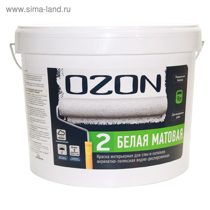 Краска акрилатно-латексная интерьерная OZON-2 ВД-АК 222АМ, База А, 9л краски фасадные ozon краска фасадная ozon fassadenfarbe siloxan вд ак 114а 14 а белая 9л обычная