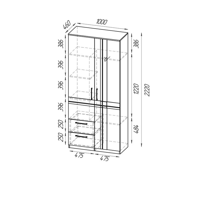Шкаф 2х дверный с ящиками ПРЕЗЕНТ Бодега темый/светлый