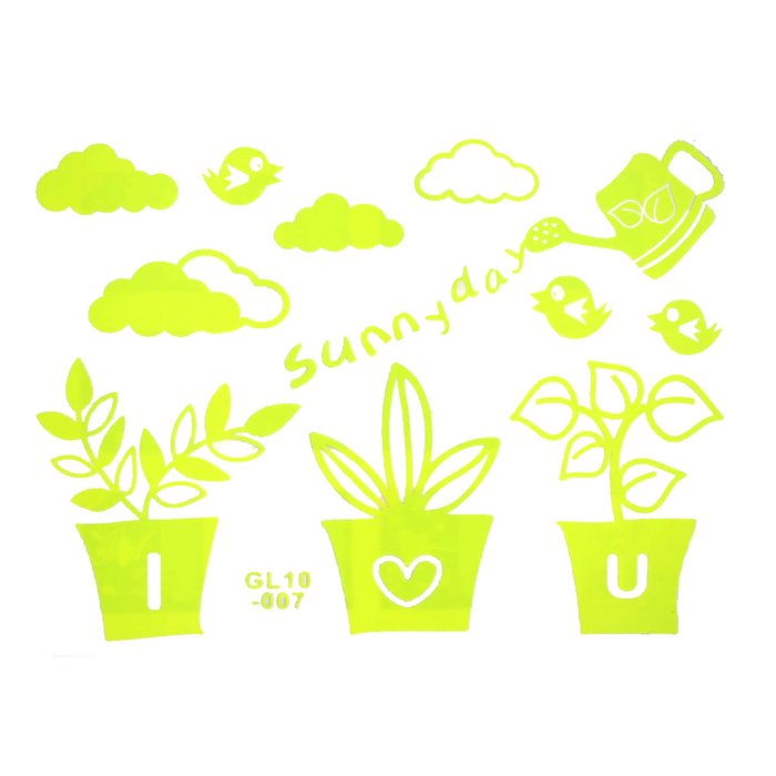 Наклейка интерьерная фосфорная "Бабочки/Цветы в горшках" МИКС 50х30 см