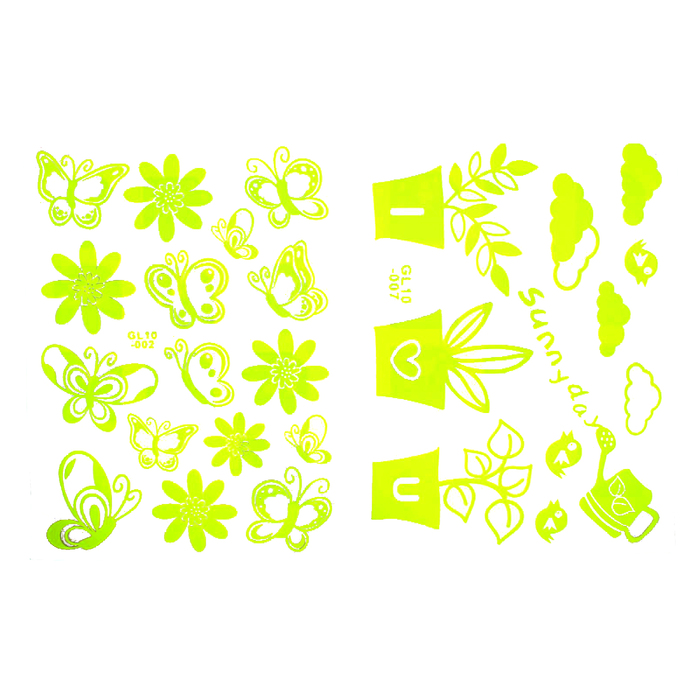 Наклейка интерьерная фосфорная "Бабочки/Цветы в горшках" МИКС 50х30 см