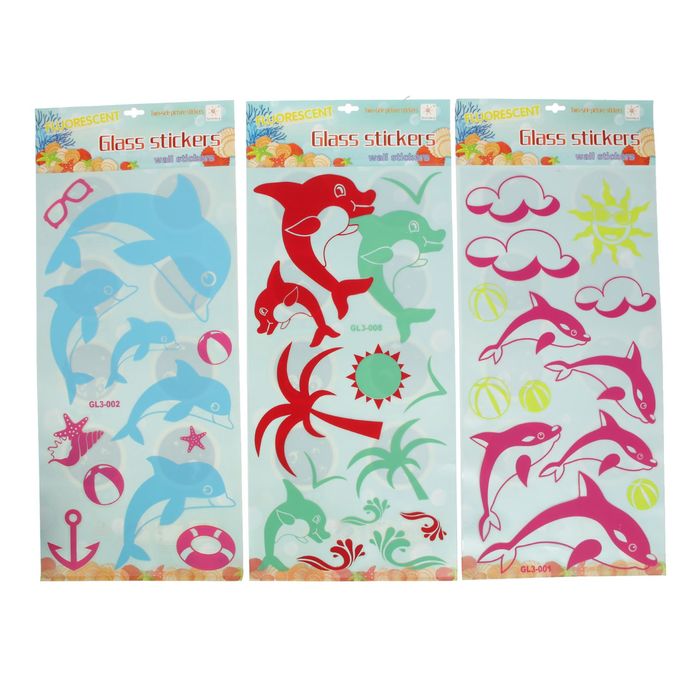 Наклейка интерьерная фосфорная "Дельфины" МИКС 70х30 см